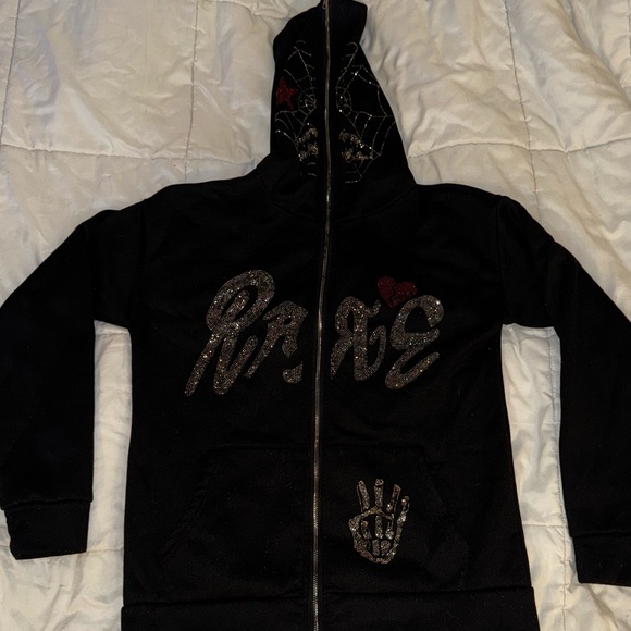 Rhinestone Zip up Hoodie - Picture 1 of 5